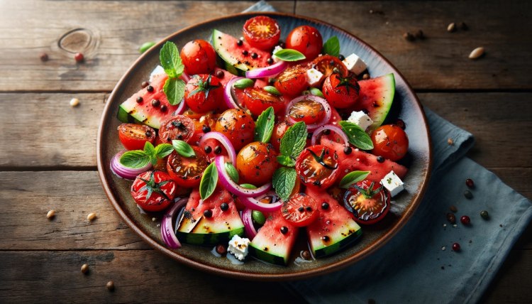 Sizzling Summer Sensation: Charred Watermelon and Tomato Salad with Chili Lime Dressing