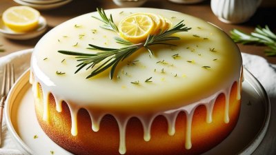 Mediterranean Whisper: Gluten-Free Olive Oil & Rosemary Cake with Zesty Lemon Glaze 