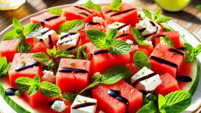 Refreshing Watermelon Feta Salad with Mint and Balsamic Glaze