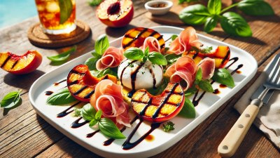 Grilled Peach and Burrata Salad with Prosciutto and Basil