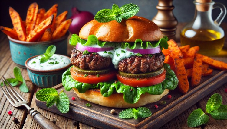 Moroccan-Inspired Lamb Burgers with Mint Yogurt Sauce