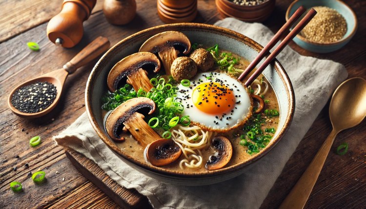 A Comforting Bowl with Unexpected Depth: Mushroom and Miso Ramen with a Crispy Egg