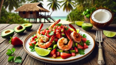 A Tropical Escape on a Plate: Coconut and Lime Shrimp with Strawberry Avocado Salsa