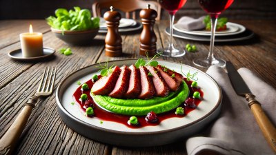  A Sophisticated Twist on Classic Flavors: Cherry-Glazed Duck Breast with Pea Puree