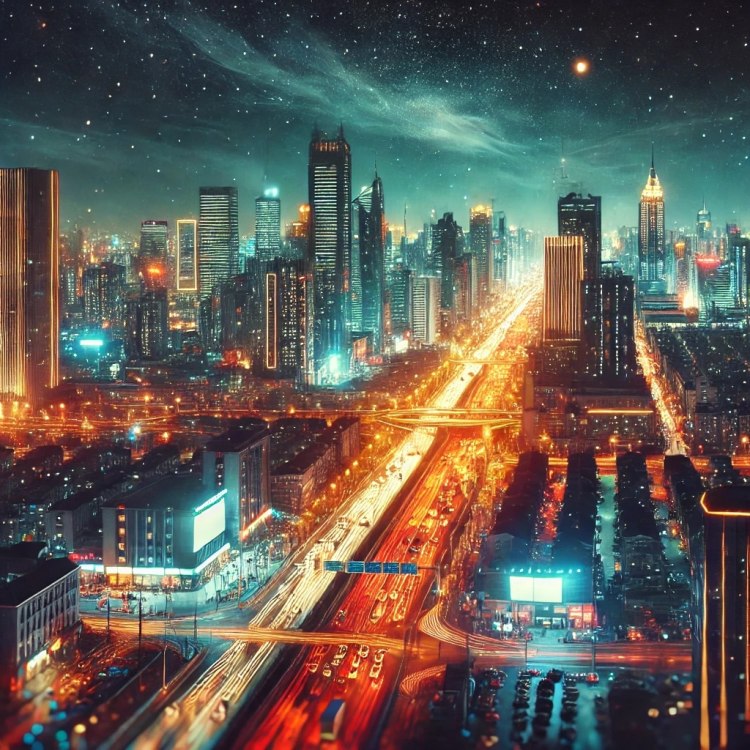 A Bustling Cityscape at Night