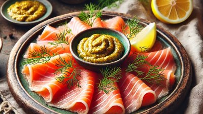 Norwegian Gravlaks: Cured Salmon with Dill and Mustard Sauce