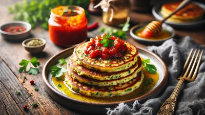 Savory Pancakes with Spicy Tomato Jam