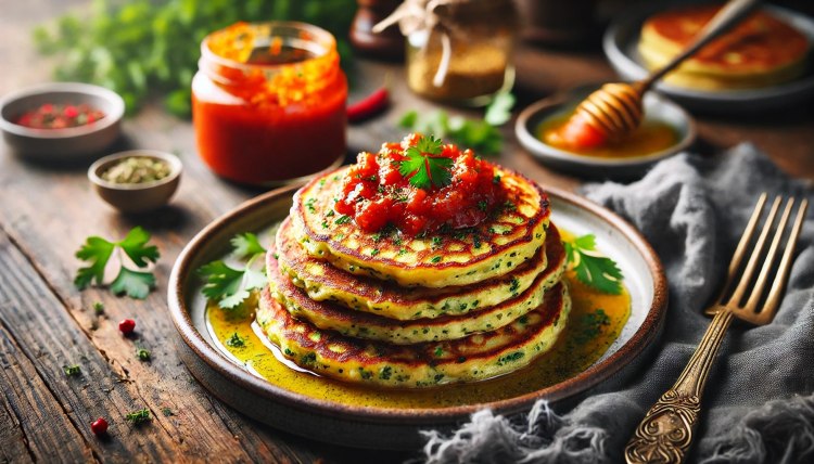 Savory Pancakes with Spicy Tomato Jam