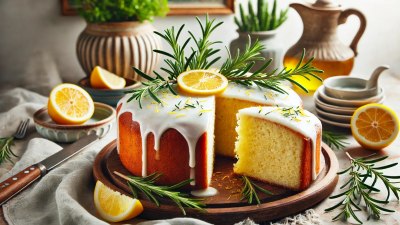 Rosemary and Olive Oil Cake with Lemon Glaze